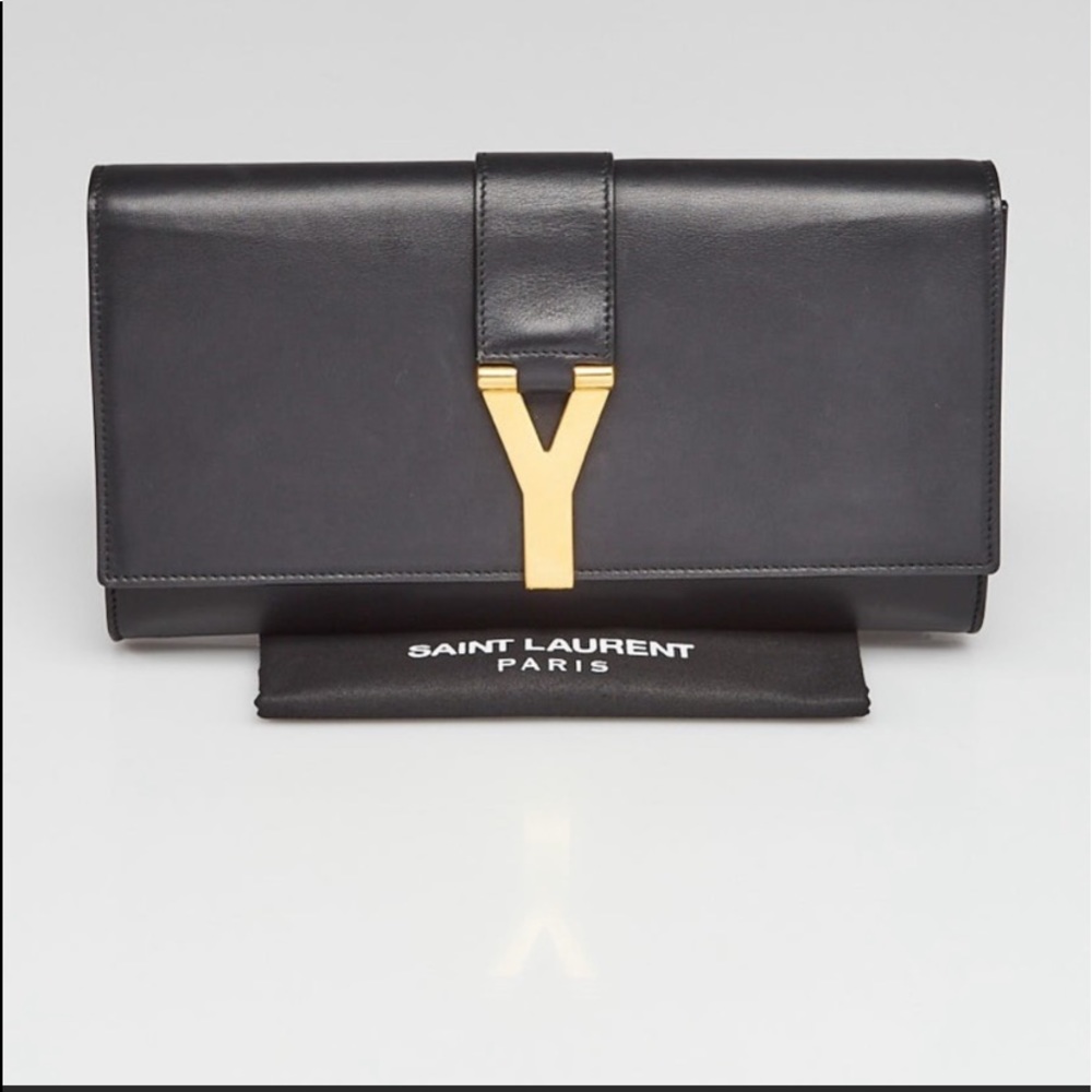 Saint Laurent  YSL LogonBlack Leather Clutch